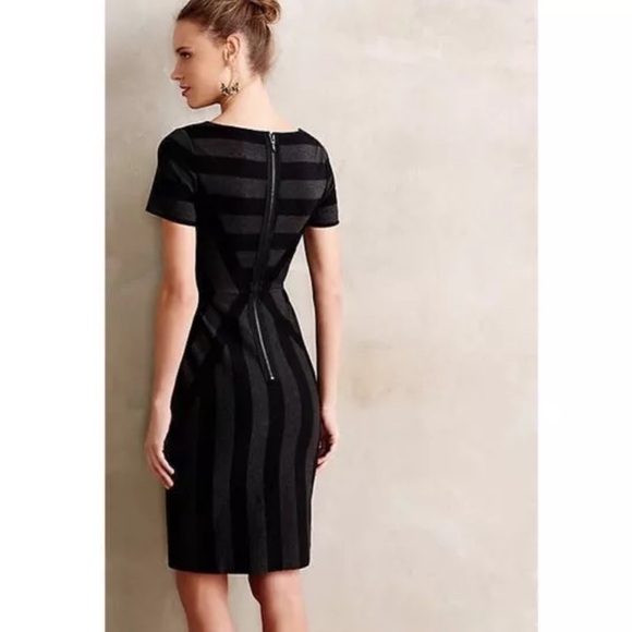Anthropologie Maeve Geoplane Black Gray Diagonal Stripe Ponte Sheath Dress Sz 6 - Picture 2 of 11